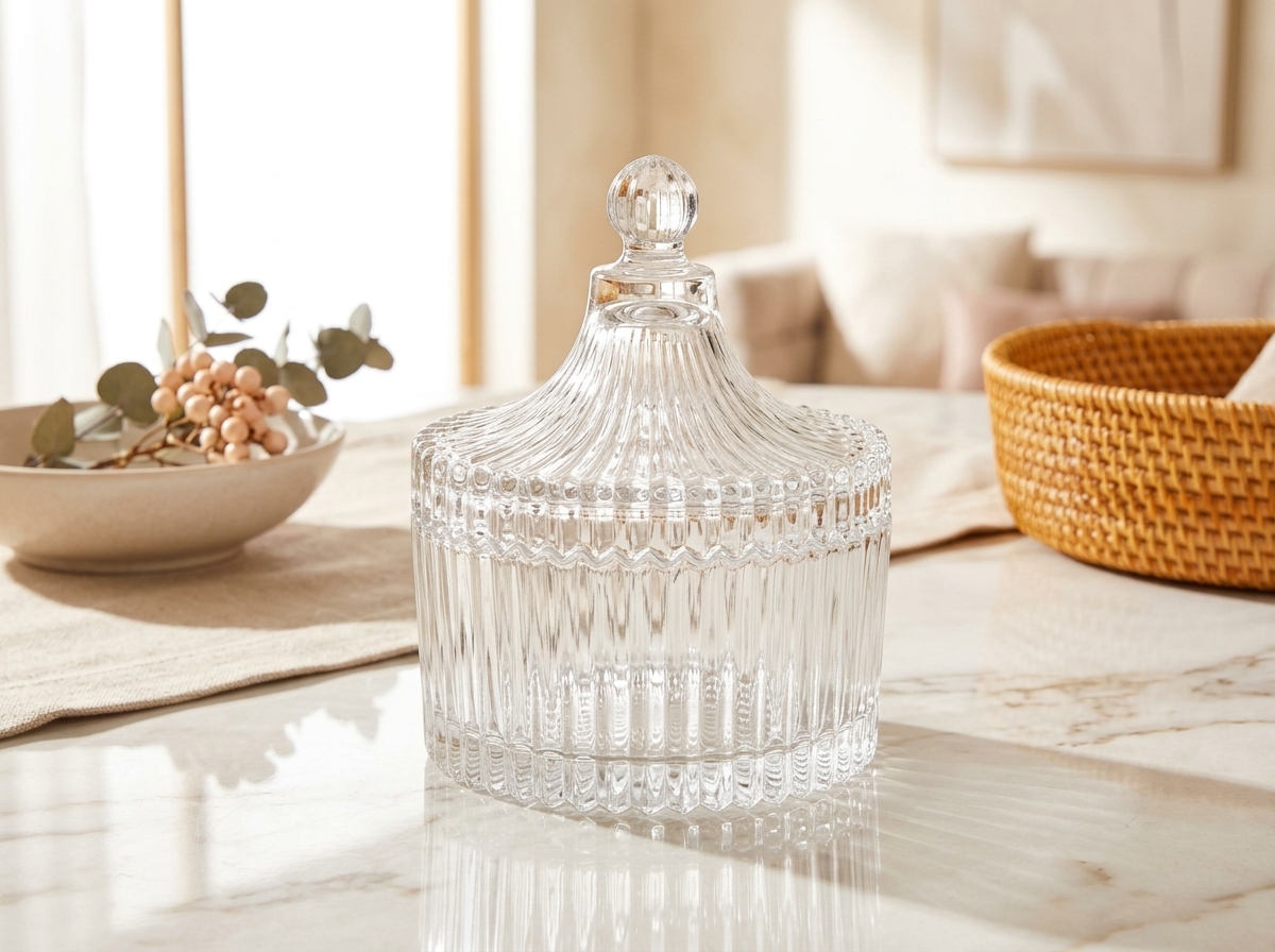 Süslü Home Ribbed Confectionery Jar with Finial Lid